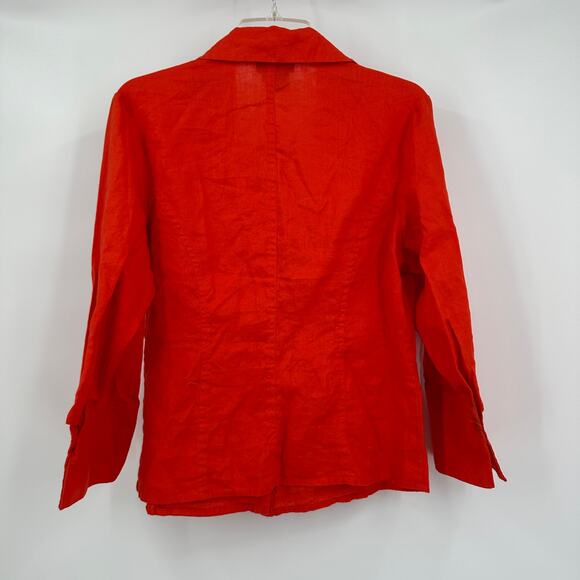 Sari I Womens Linen Top Size XL Orange Boho Artsy Vibrant Pintuck Statement - Picture 2 of 7